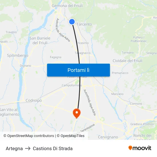 Artegna to Castions Di Strada map