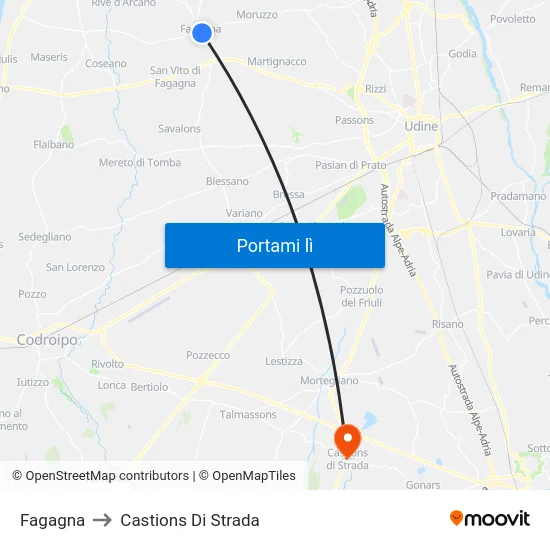 Fagagna to Castions Di Strada map