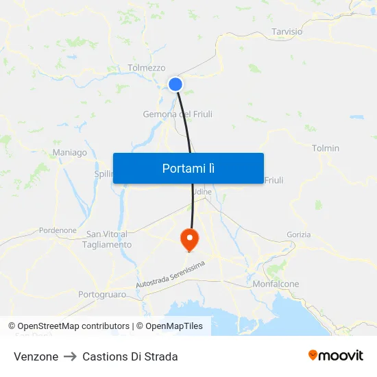 Venzone to Castions Di Strada map