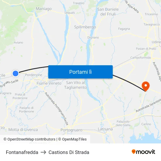 Fontanafredda to Castions Di Strada map
