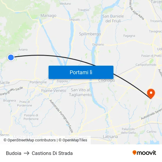 Budoia to Castions Di Strada map