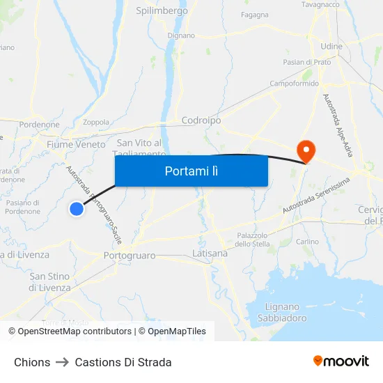 Chions to Castions Di Strada map