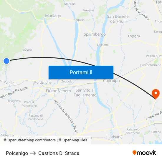 Polcenigo to Castions Di Strada map