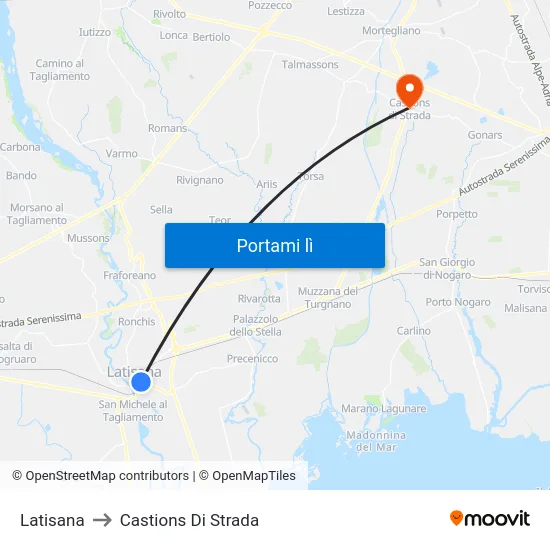 Latisana to Castions Di Strada map