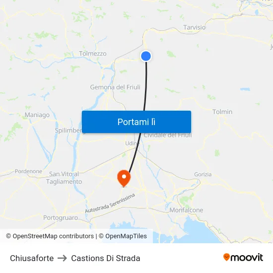 Chiusaforte to Castions Di Strada map