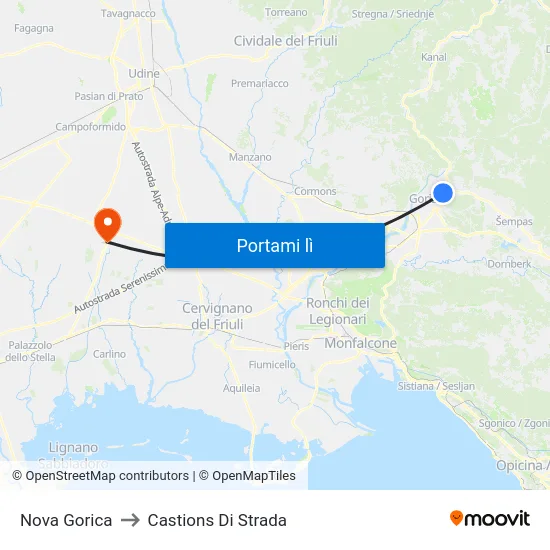 Nova Gorica to Castions Di Strada map
