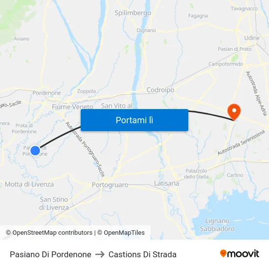 Pasiano Di Pordenone to Castions Di Strada map