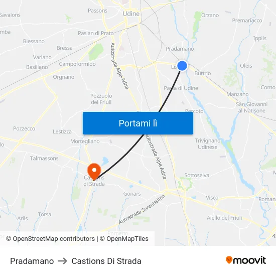 Pradamano to Castions Di Strada map