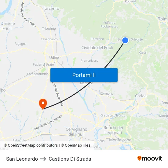 San Leonardo to Castions Di Strada map