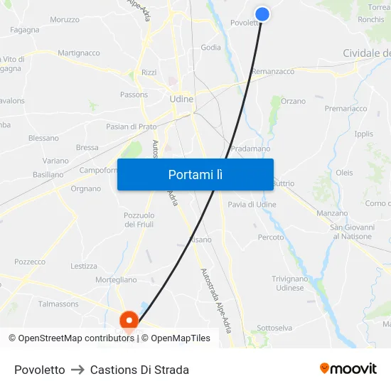 Povoletto to Castions Di Strada map