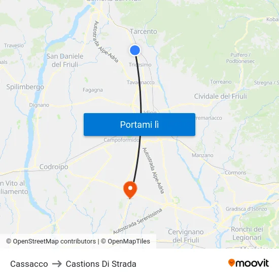 Cassacco to Castions Di Strada map