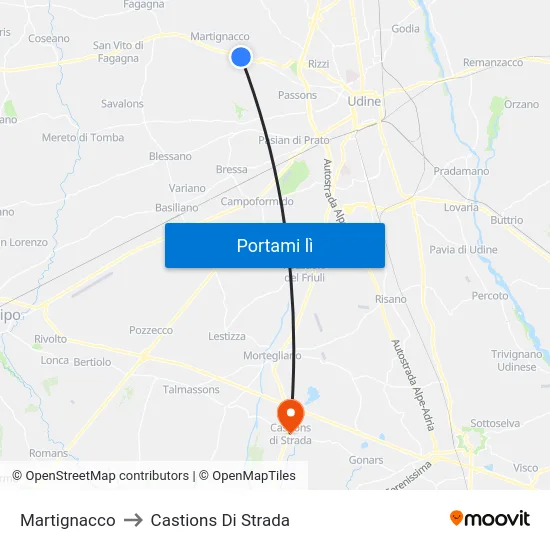 Martignacco to Castions Di Strada map