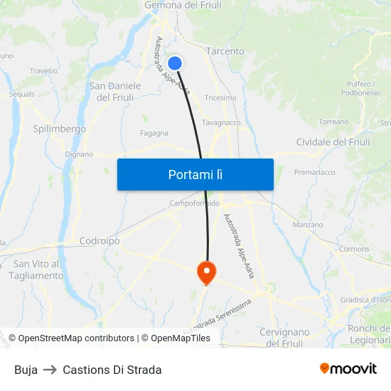 Buja to Castions Di Strada map