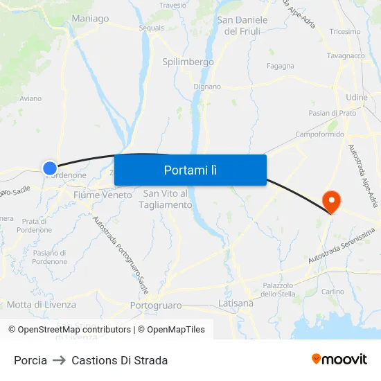 Porcia to Castions Di Strada map