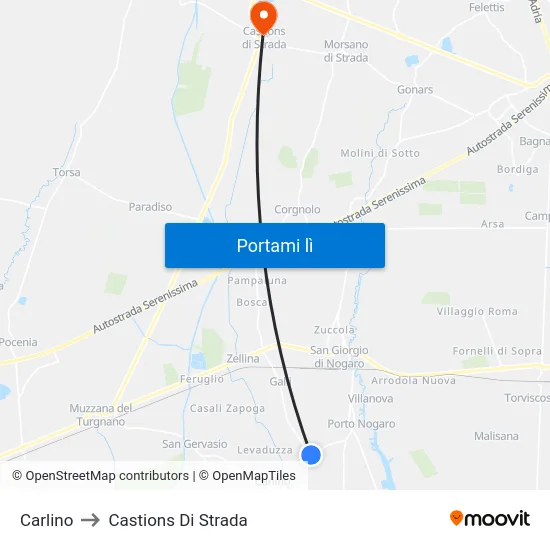 Carlino to Castions Di Strada map