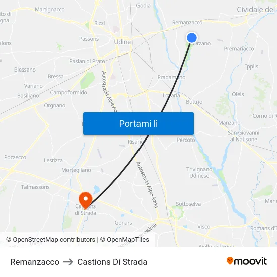 Remanzacco to Castions Di Strada map