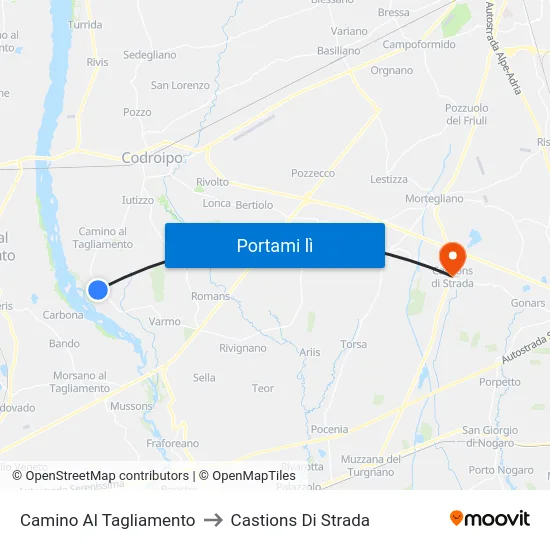Camino Al Tagliamento to Castions Di Strada map
