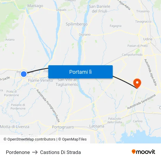 Pordenone to Castions Di Strada map