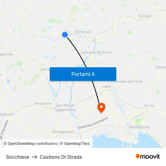 Socchieve to Castions Di Strada map