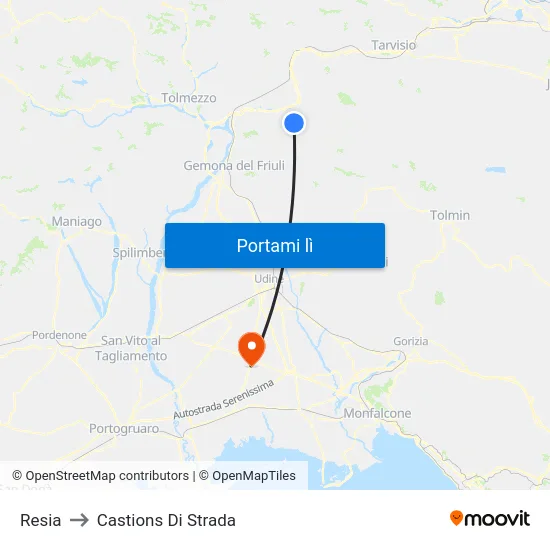 Resia to Castions Di Strada map