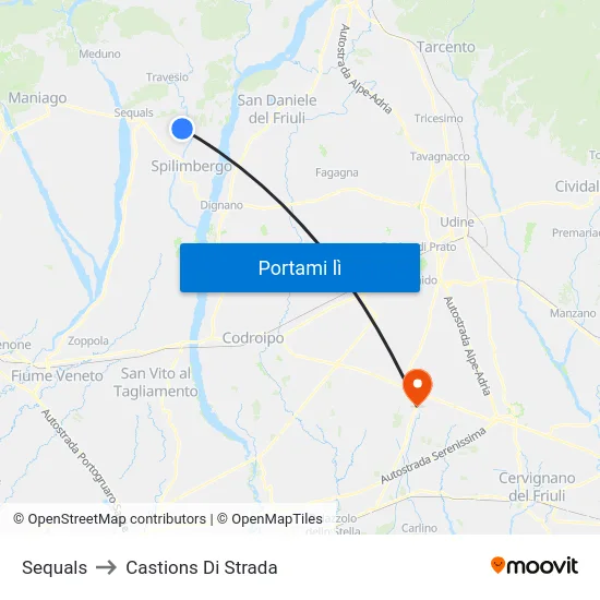 Sequals to Castions Di Strada map