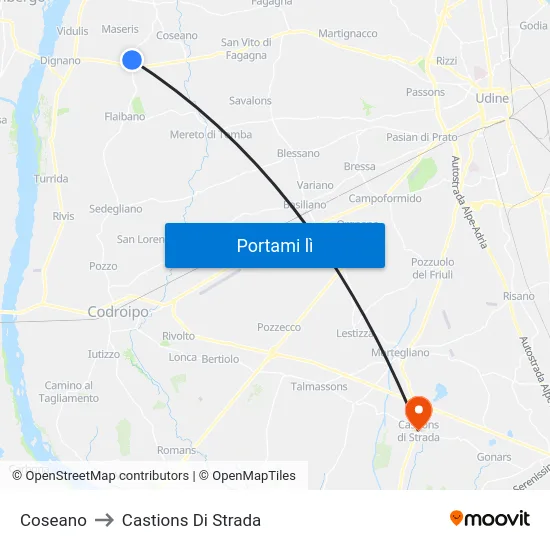 Coseano to Castions Di Strada map