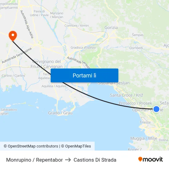 Monrupino / Repentabor to Castions Di Strada map