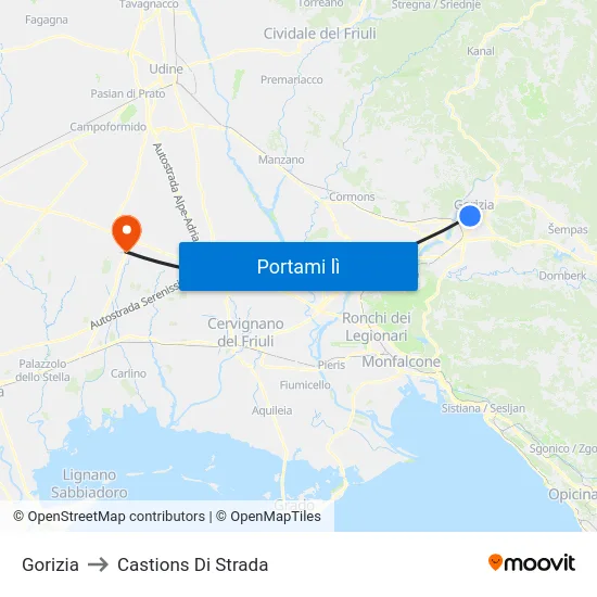 Gorizia to Castions Di Strada map
