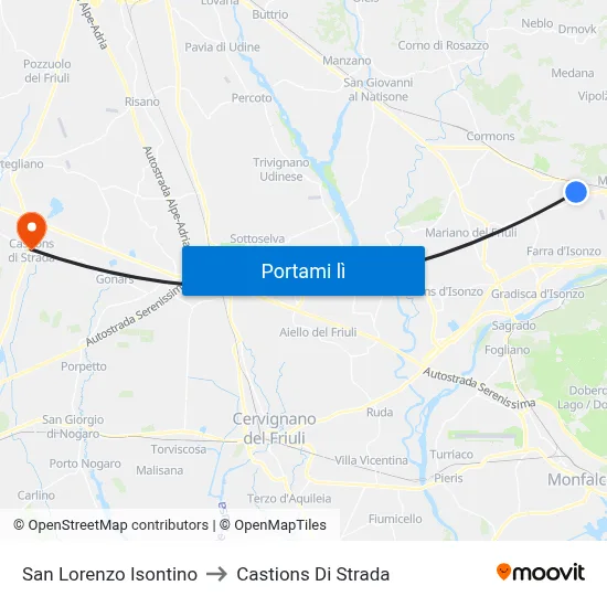 San Lorenzo Isontino to Castions Di Strada map