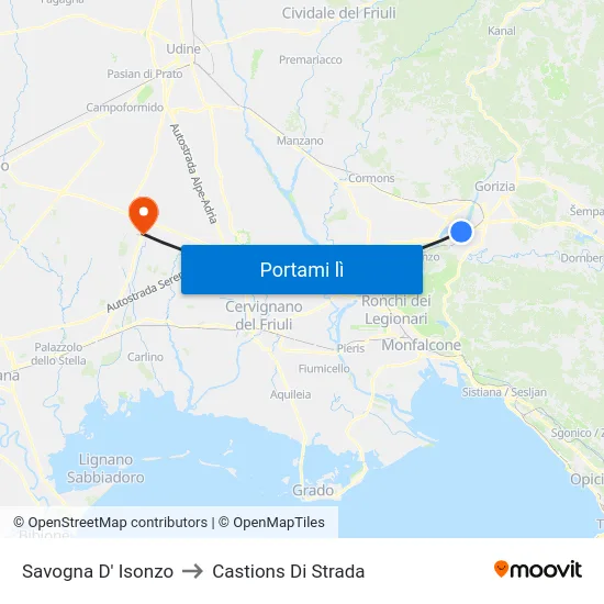 Savogna D' Isonzo to Castions Di Strada map