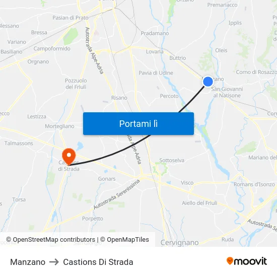 Manzano to Castions Di Strada map