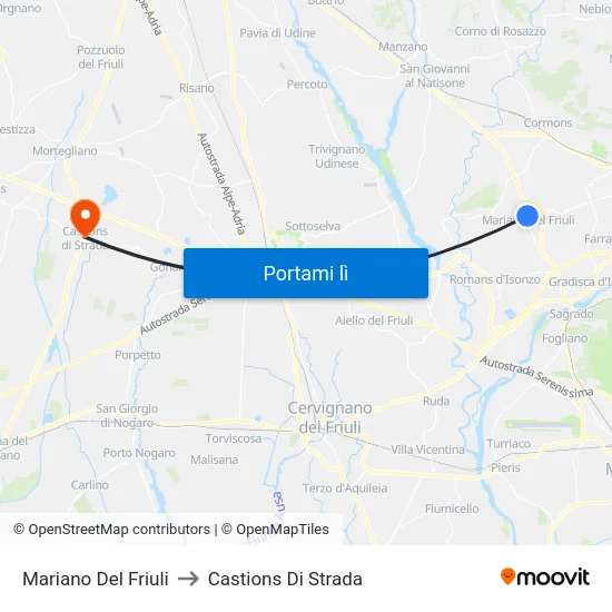 Mariano Del Friuli to Castions Di Strada map