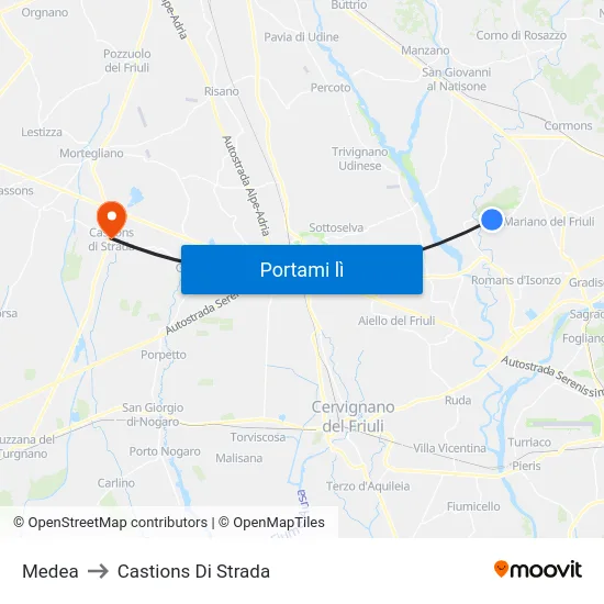 Medea to Castions Di Strada map