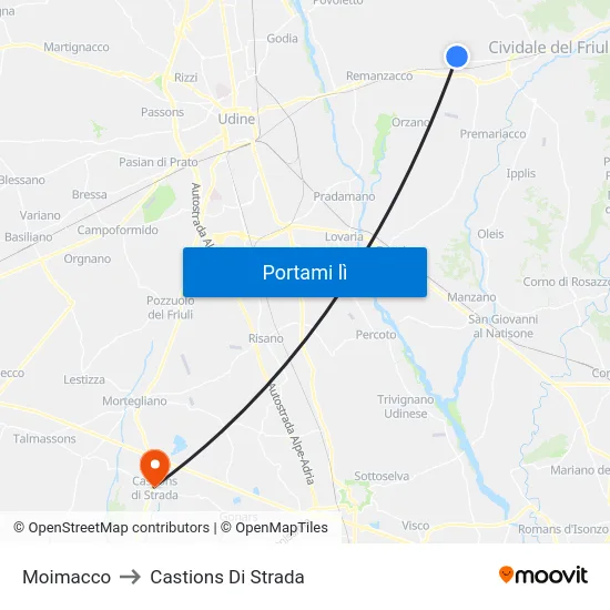 Moimacco to Castions Di Strada map