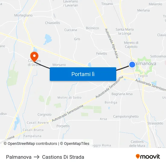 Palmanova to Castions Di Strada map