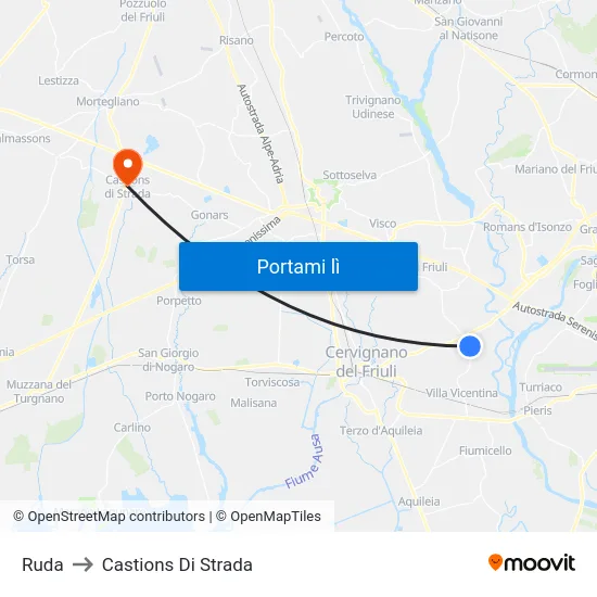 Ruda to Castions Di Strada map