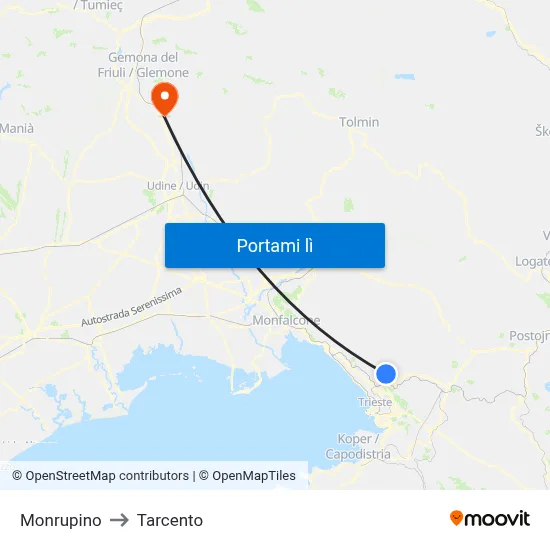 Monrupino to Tarcento map