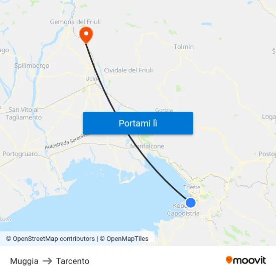 Muggia to Tarcento map