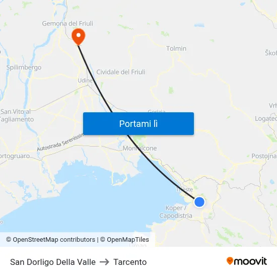 San Dorligo Della Valle to Tarcento map