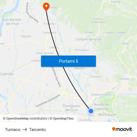 Turriaco to Tarcento map