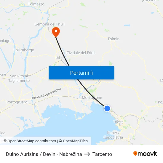 Duino Aurisina / Devin - Nabrežina to Tarcento map