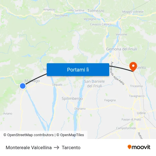 Montereale Valcellina to Tarcento map