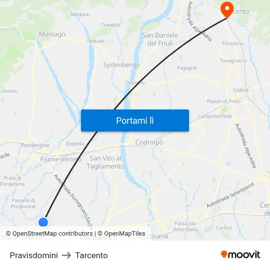 Pravisdomini to Tarcento map