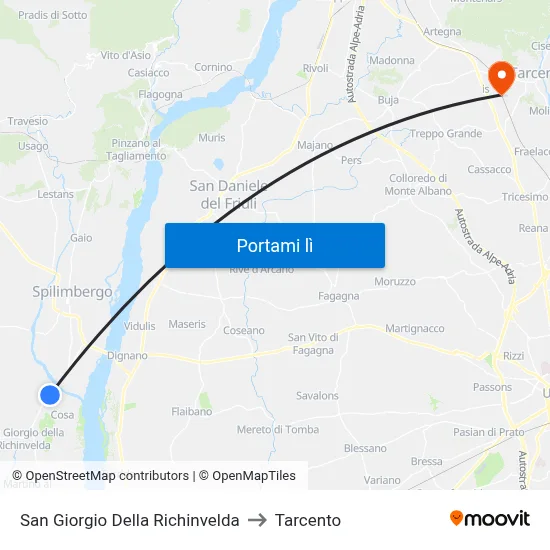San Giorgio Della Richinvelda to Tarcento map