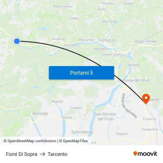Forni Di Sopra to Tarcento map
