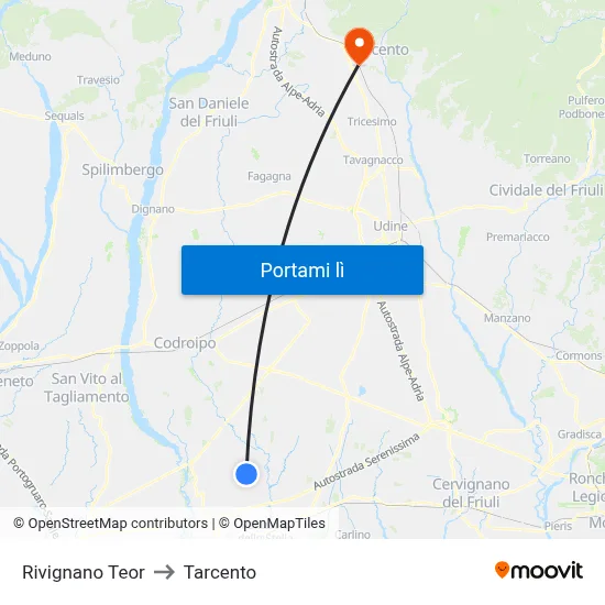 Rivignano Teor to Tarcento map