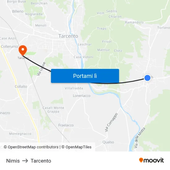 Nimis to Tarcento map