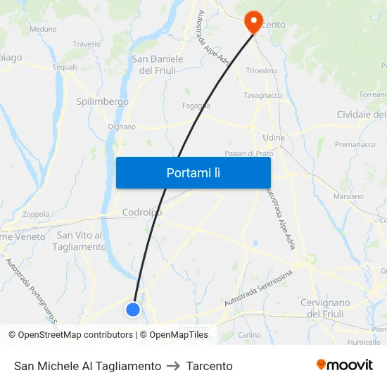 San Michele Al Tagliamento to Tarcento map