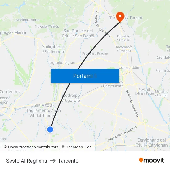 Sesto Al Reghena to Tarcento map
