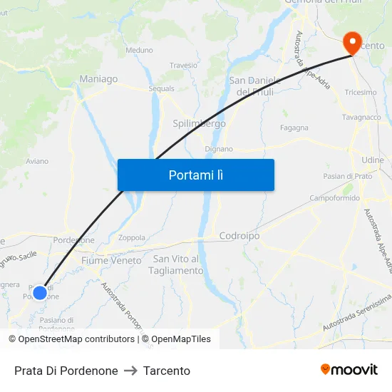 Prata Di Pordenone to Tarcento map